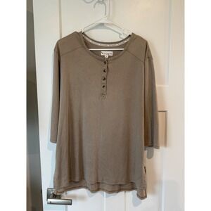 Koolaburra by UGG Womens Henley Top Taupe Brown 3/4 Sleeve Relaxed Fit Medium
